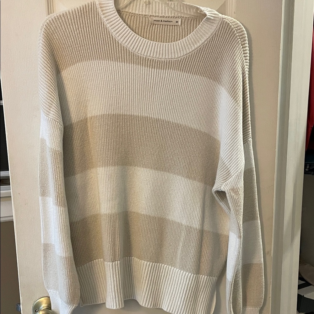 moon & madison Cream and White Striped Sweater